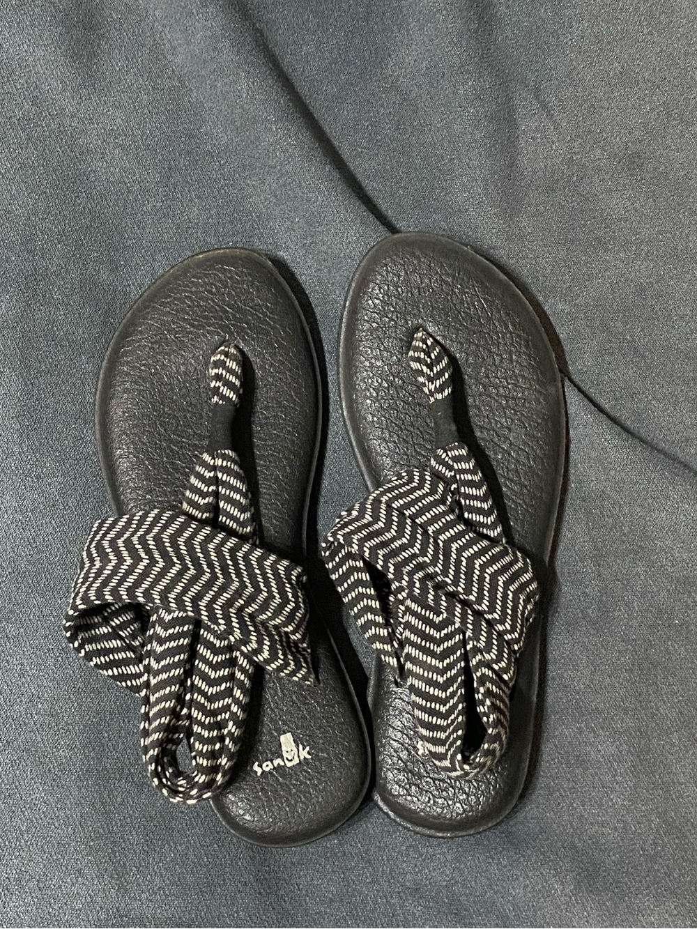 Sanuk Black & White Striped Strap Slide Sandals